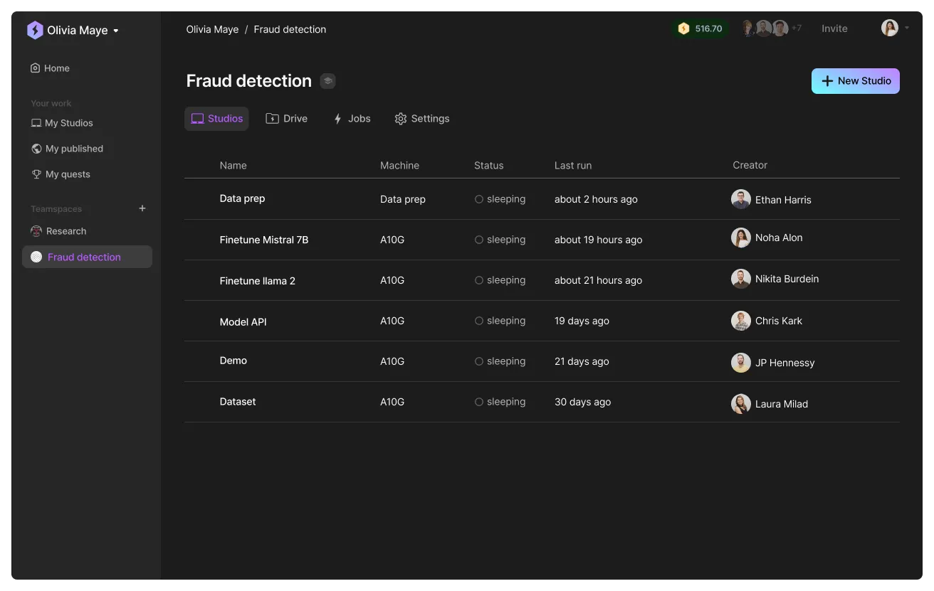 Create one teamspace per project.