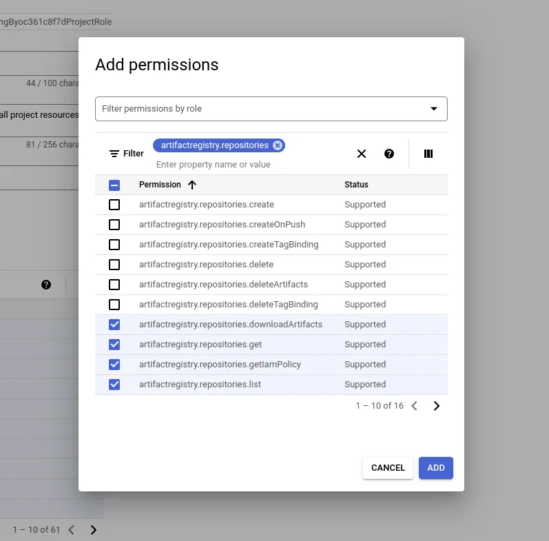 Add the registry repositories get/list/download permissions