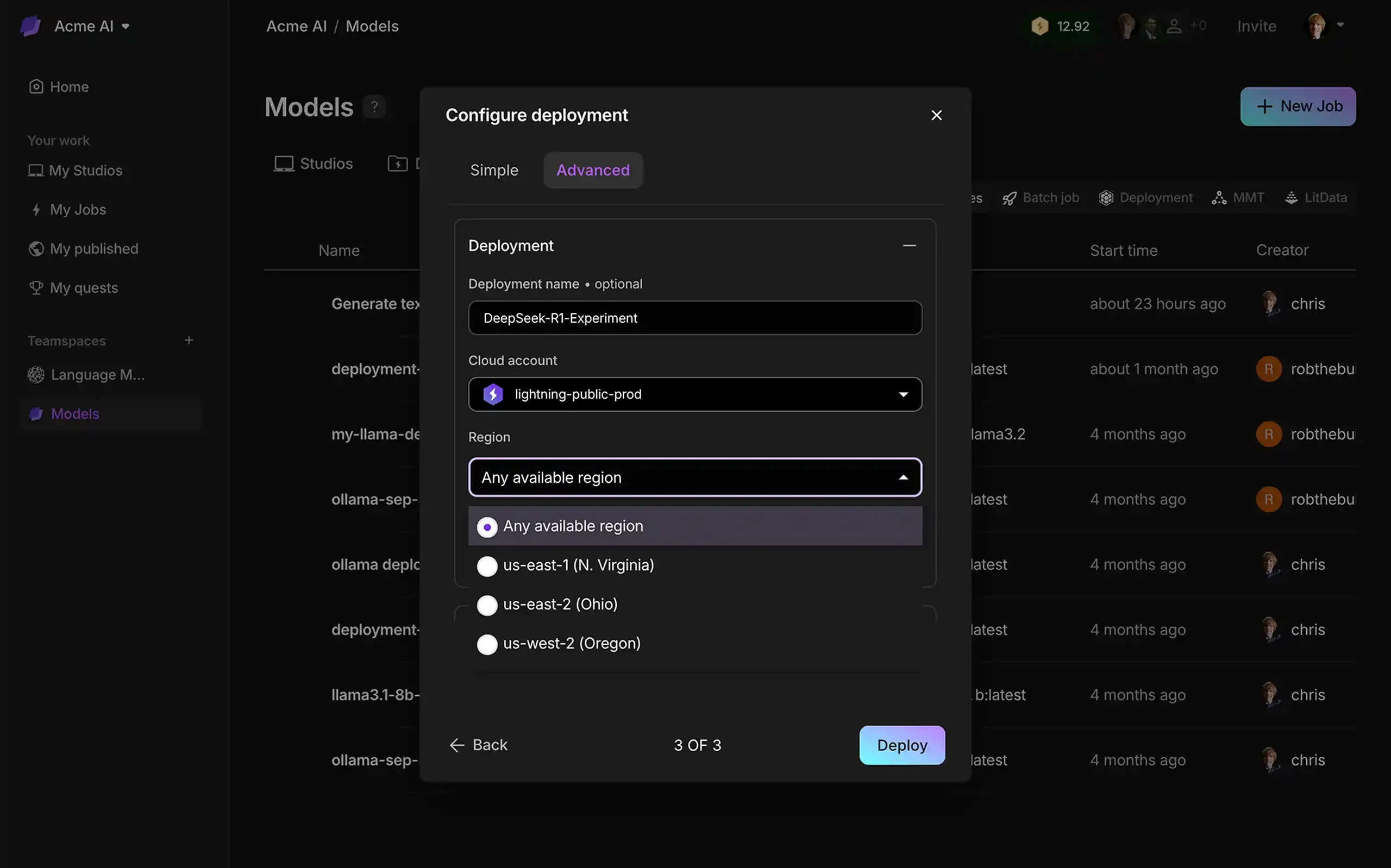 Modify the deployment regions at creation time