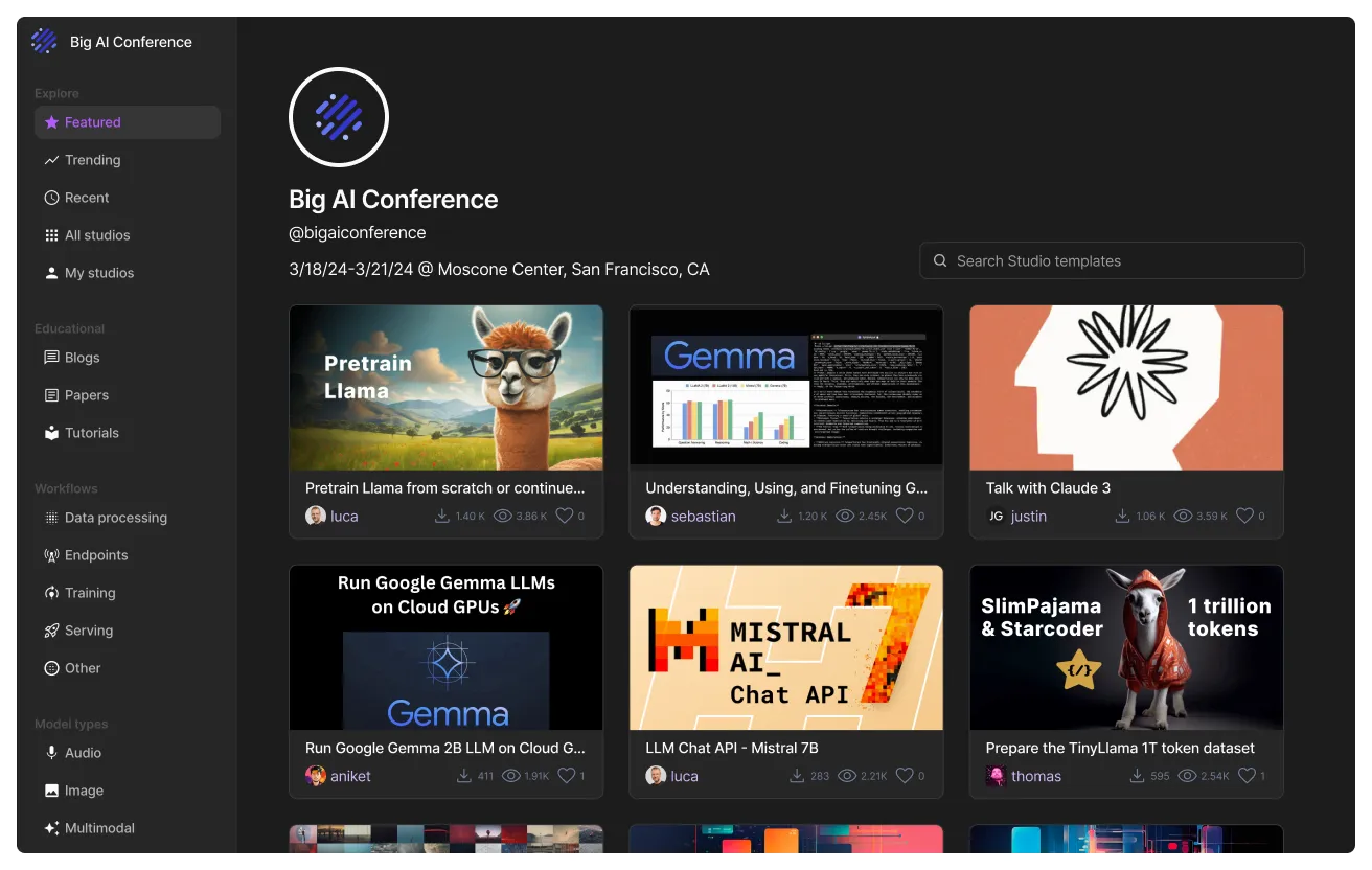 Create a gallery of Studios for conference publishers.