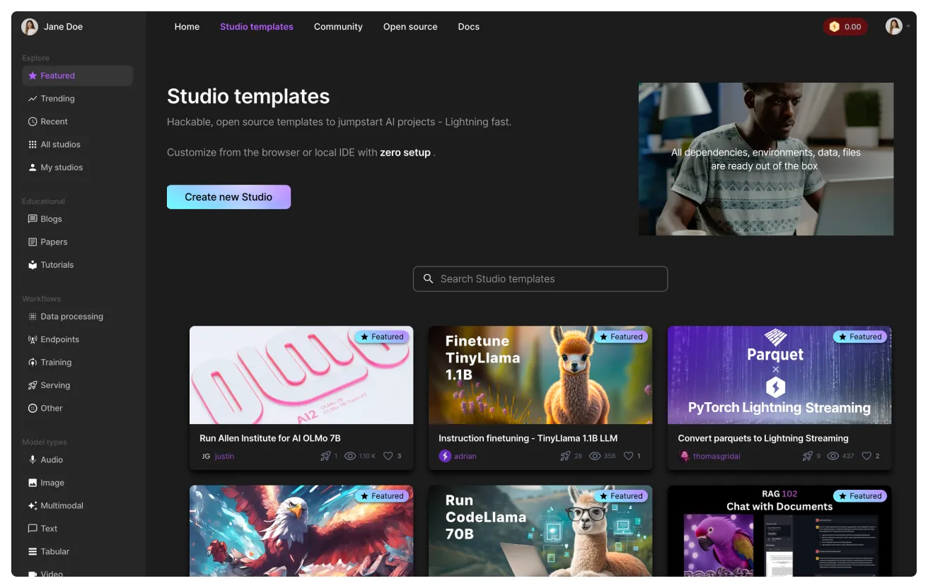 The Studio template gallery.