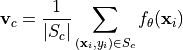 \mathbf{v}_c=\frac{1}{|S_c|}\sum_{(\mathbf{x}_i,y_i)\in S_c}f_{\theta}(\mathbf{x}_i)