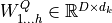 W_{1...h}^{Q}\in\mathbb{R}^{D\times d_k}