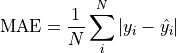 \text{MAE} = \frac{1}{N}\sum_i^N | y_i - \hat{y_i} |
